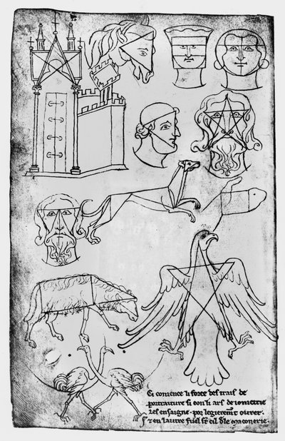 Ms Fr 19093 fol.18v Diverse tekeningen (facsimile kopie) door Villard de Honnecourt