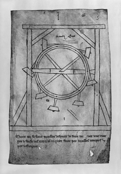 Veronderstelde eeuwigdurende bewegingshamers en wiel (facsimile kopie) door Villard de Honnecourt