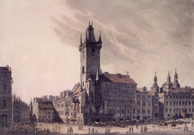 Oude stadhuis (gekleurde ets) door Vincenc Morstadt