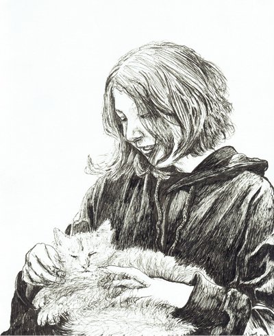 Meisje en kat, 2022 door Vincent Alexander Booth