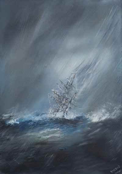HMS Beagle in Storm bij Kaap Hoorn 24 december 1832 door Vincent Alexander Booth