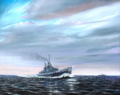 USS Atlanta patrouilleert Guardalcanal 1942 door Vincent Alexander Booth