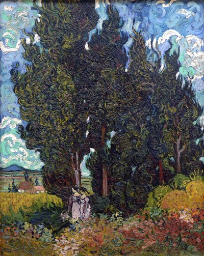 Cipressen met twee figuren, 1889-1890 door Vincent van Gogh