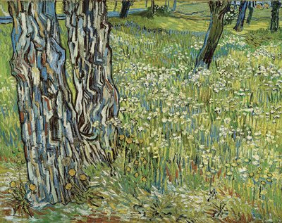 Boomstammen in het gras door Vincent van Gogh