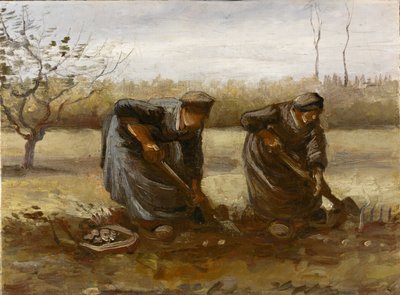 Twee boerinnen die aardappelen rooien, 1885 door Vincent van Gogh