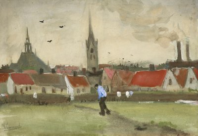 Gezicht op Den Haag met Nieuwe Kerk, 1882. door Vincent van Gogh
