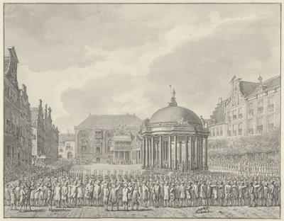 Beëdiging van het Regeringsreglement op de Grote Markt te Haarlem, 5 september 1787 door Vincent Jansz. van der Vinne (signed by artist)