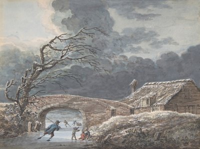 Winterlandschap met Schaatsers op een Bevroren Kanaal door Vincent Jansz. van der Vinne