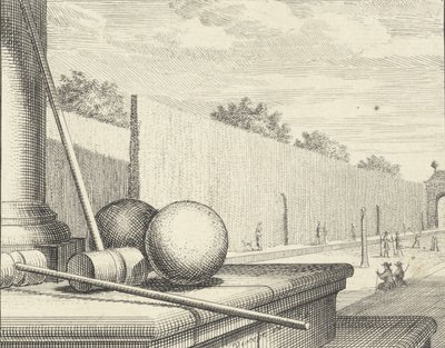 Croquet Attributen met croquetspelers op de achtergrond door Vincent Laurensz Vinne van der