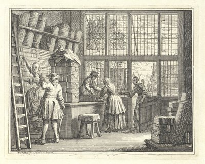 Interieur van een stoffenwinkel door Vincent Laurensz. van der Vinne (II)
