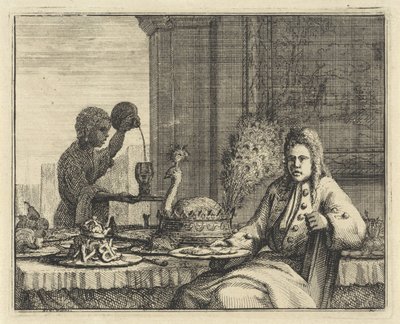 Man bij een gedekte tafel door Vincent Laurensz. van der Vinne (II)