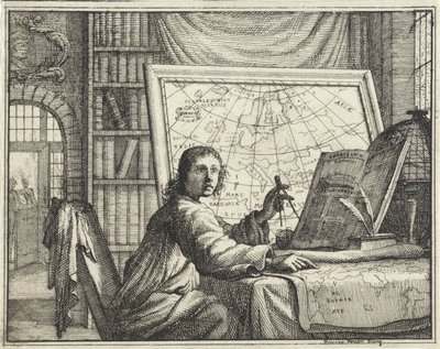 Man met passer bij landkaarten door Vincent Laurensz. van der Vinne (II)