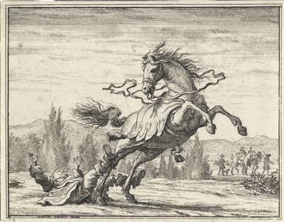 Man valt van een paard door Vincent Laurensz. van der Vinne (II)