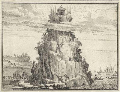 Tempel der wijsheid op een rots door Vincent Laurensz. van der Vinne (II)