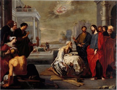 Jezus genas wonderbaarlijk een verlamde in Kafarnaüm Schilderij door Vincent Malo (ca. 1600-1650) door Vincent Malo