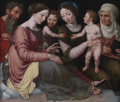 De Heilige Familie met het Kind Jezus, Sint Johannes, Sint Elizabeth en Sint Anna door Vincent Sellaer