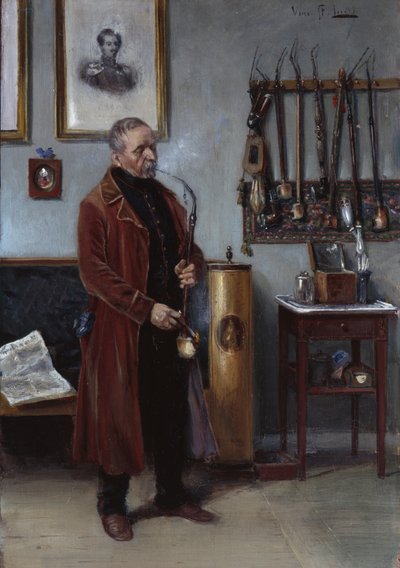 Man met meerschuimpijp in een interieur door Vincent Stoltenberg Lerche