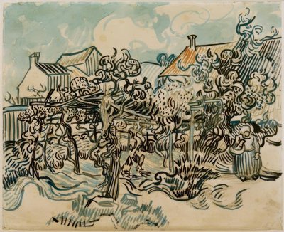 Oude wijngaard met boerin door Vincent van Gogh