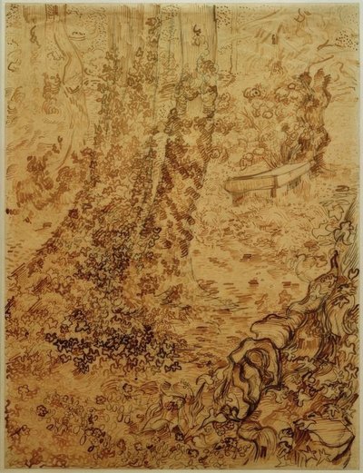 Bomen met klimop in de tuin van het sanatorium door Vincent van Gogh