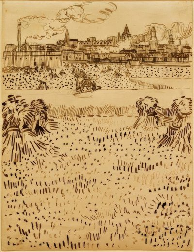 Uitzicht op Arles over de korenvelden door Vincent van Gogh