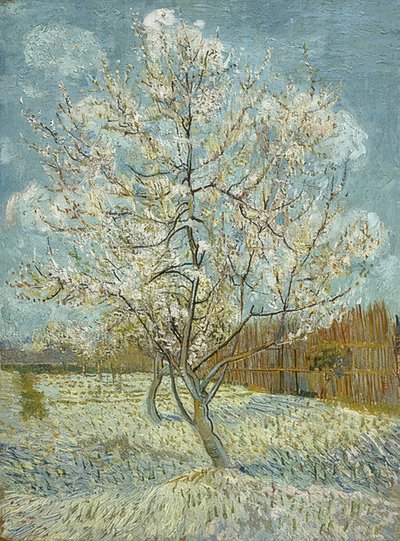 Bloeiende perzikboom (roze) door Vincent van Gogh