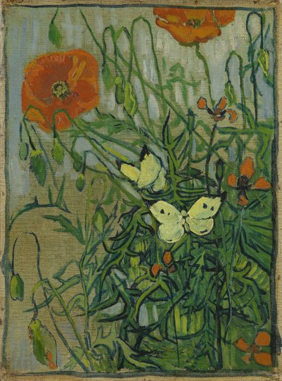 Vlinders en klaprozen door Vincent van Gogh