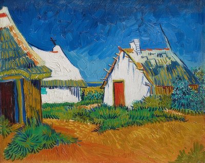 Drie witte hutten in Saintes-Maries (Cabanes blanches aux Saintes-Maries) door Vincent van Gogh