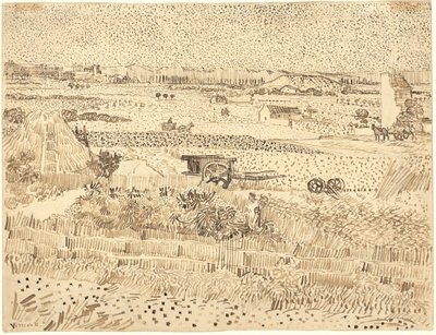 Oogst--De Vlakte van La Crau door Vincent van Gogh