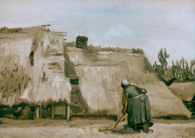 Hut met Werkende Boerin door Vincent van Gogh