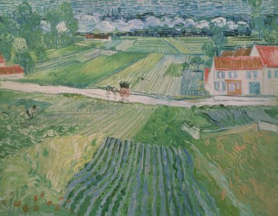 Landschap bij Auvers na Regen (Landschap met Koets en Trein) door Vincent van Gogh