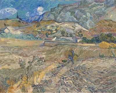 Landschap bij Saint-Rémy (Omheind Veld met Boer) door Vincent van Gogh