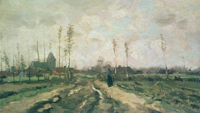 Landschap met een Kerk en Huizen, Nuenen, 1885 door Vincent van Gogh