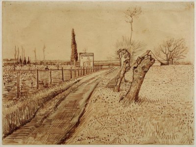 Landschap met weg en knotwilgen door Vincent van Gogh