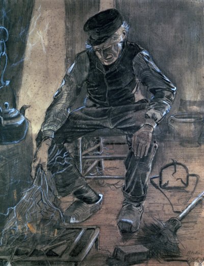 Oude man die hout aansteekt, 1881 door Vincent van Gogh