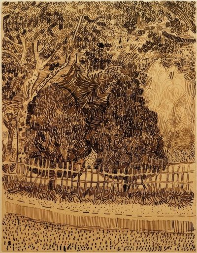 Park met hek door Vincent van Gogh