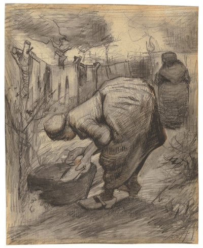 Boerin met Wasbak in een Tuin door Vincent van Gogh