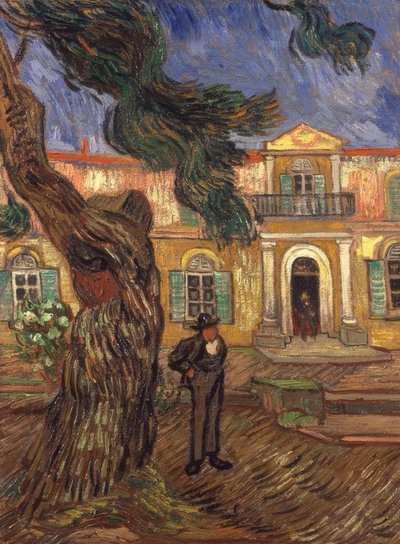 Pijnboom en figuur voor het ziekenhuis Saint-Paul door Vincent van Gogh