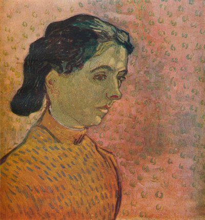 Portret van een jong meisje op roze achtergrond, 1888 door Vincent van Gogh