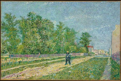 Weg aan de rand van Parijs, boer die een schop op zijn schouder draagt, 1887 door Vincent van Gogh