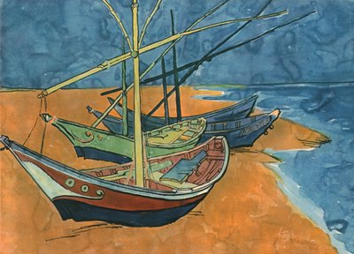 Zeilboten op het strand bij Les Saintes-Maries, juni 1888, 1947 door Vincent van Gogh