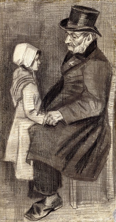 Zittende man met klein meisje; Homme Assis avec Fillette, 1882 door Vincent van Gogh