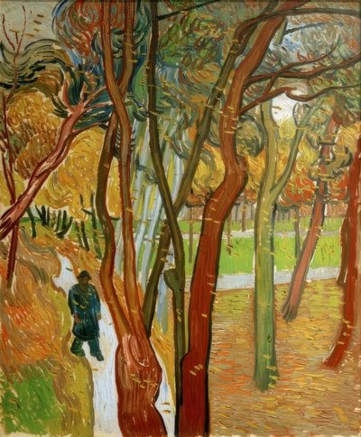 Wandelaars in het park met vallende bladeren door Vincent van Gogh