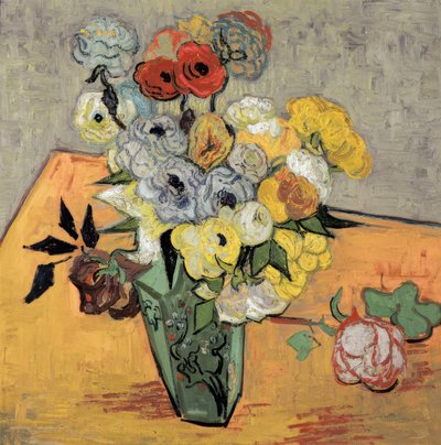 Stilleven met Japanse vaas, rozen en anemonen door Vincent van Gogh
