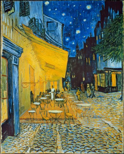 Terras van het café op de Place du Forum in Arles in de avond door Vincent van Gogh