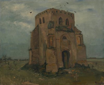 De oude kerktoren in Nuenen (Het kerkhof van de boeren) door Vincent van Gogh
