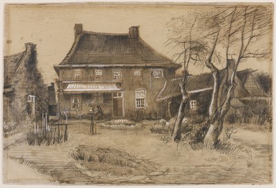 De pastorie in Neunen: gezien vanaf de achterkant, met het atelier van de kunstenaar aan de rechterkant, ca. 1884 door Vincent van Gogh