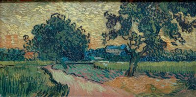 Twee perenbomen en het kasteel van Auvers (Landschap in de... door Vincent van Gogh