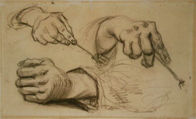 Studie, drie handen, twee met vorken F1161r JH746 door Vincent van Gogh