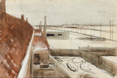 Uitzicht vanuit het raam van Vincents atelier in de winter II (1883) door Vincent van Gogh