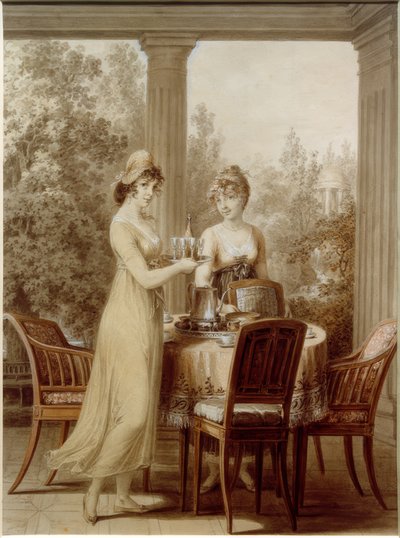 Twee dames in een paviljoen door Vincenz Georg Kininger